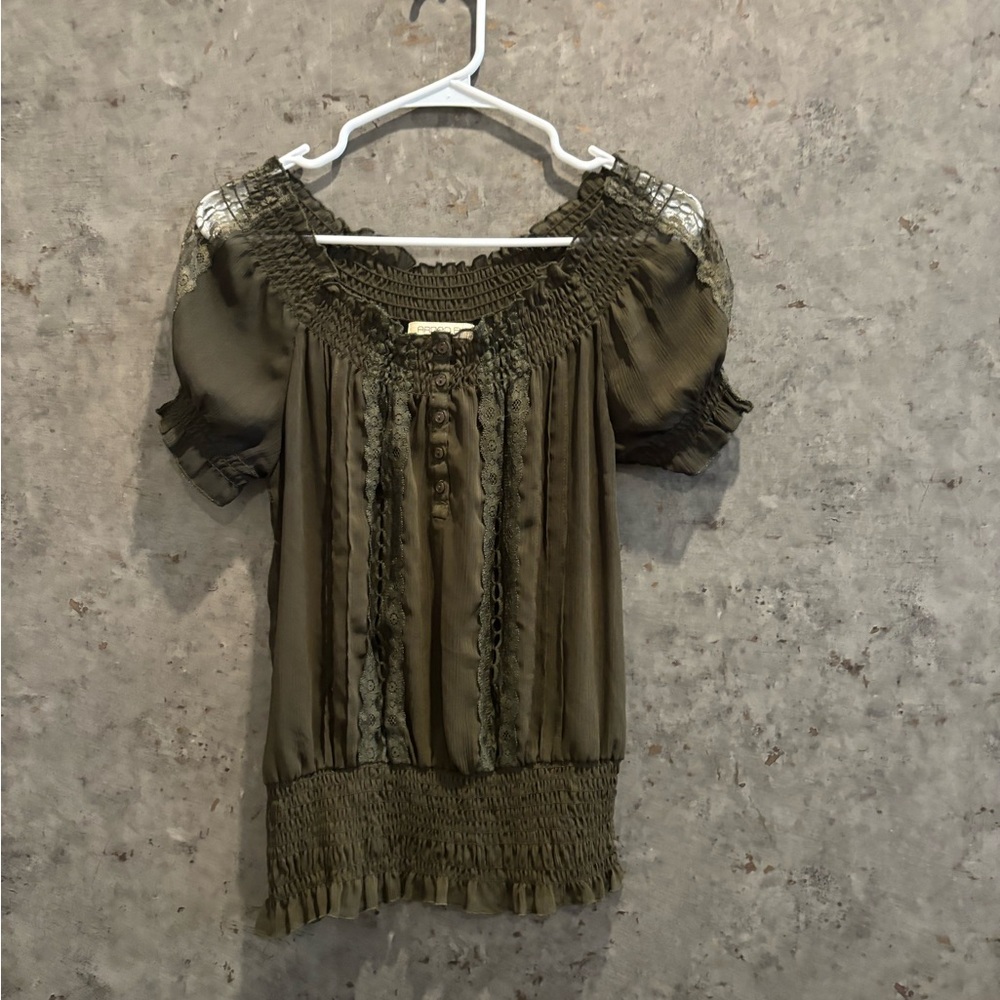 Arden B Olive Lace Detail Blouse